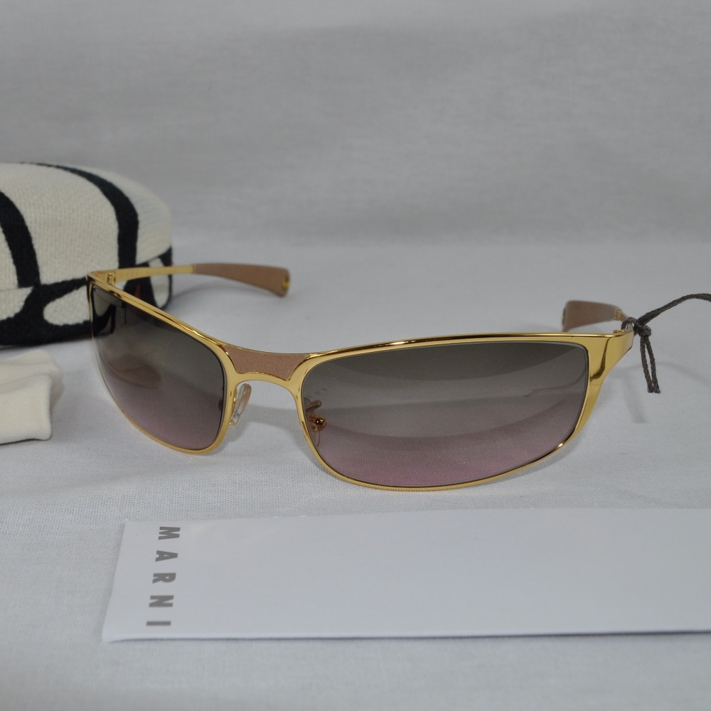 MARNI Sunglasses Gold Polished Metal, Leather Purp